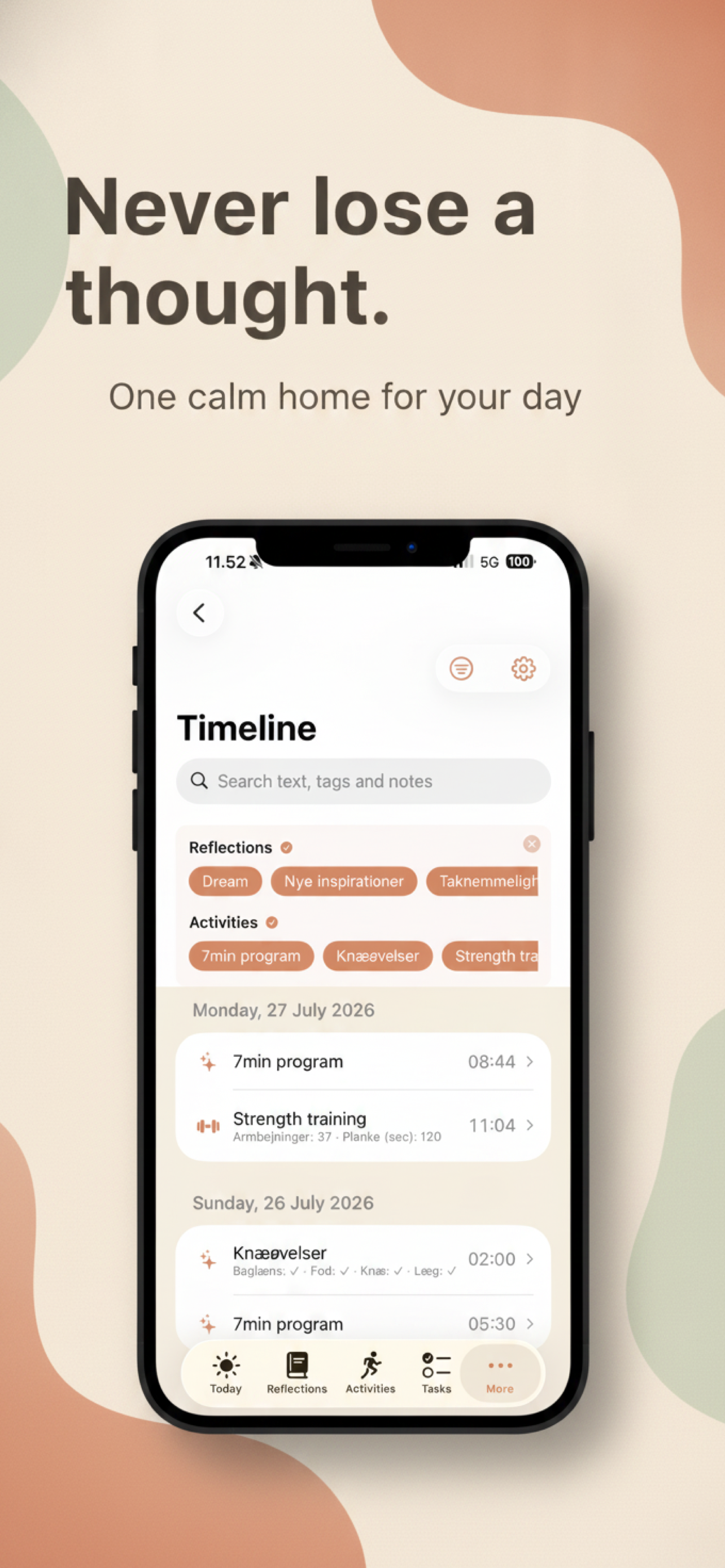 Verdae Timeline screen with your days in sequence