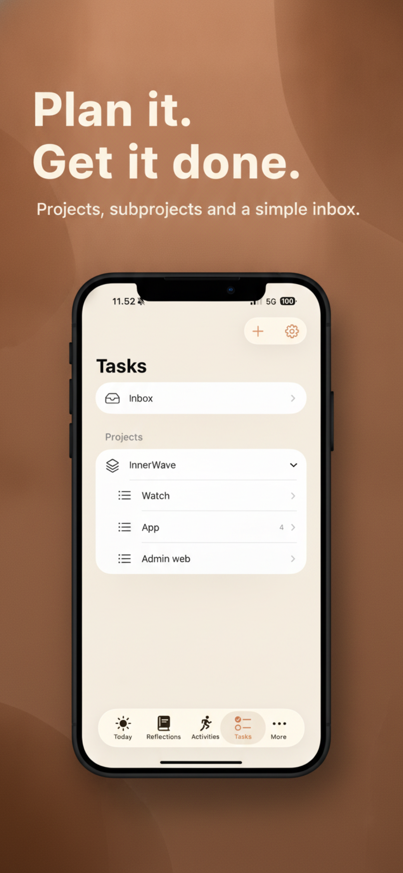 Verdae Tasks screen with folders and projects