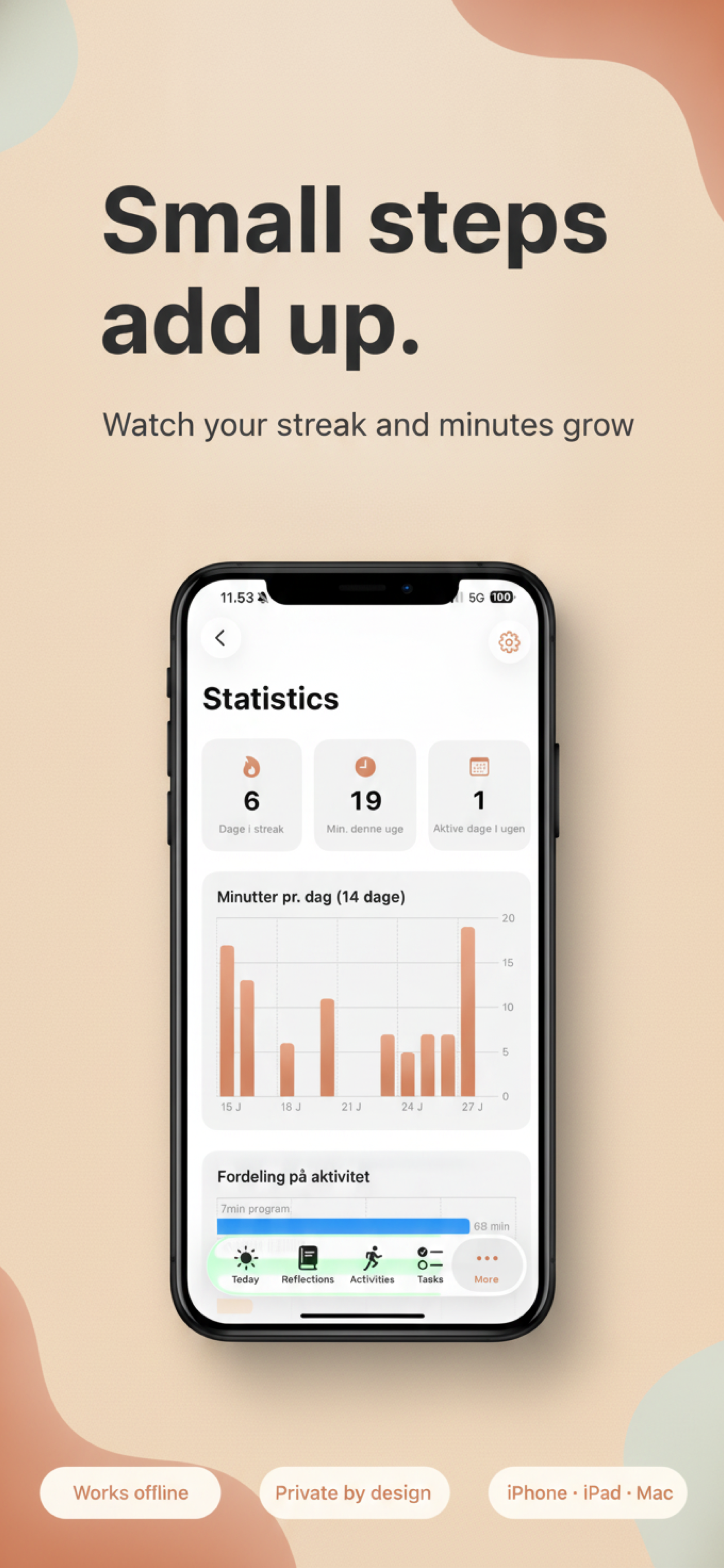 Verdae Statistics screen with streak and weekly patterns